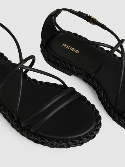 Leather Braided Flat Sandals in Black | Reiss Women Featured