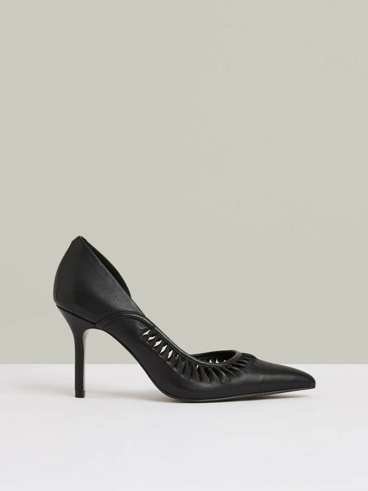 Leather Twist Detail Court Shoes in Black | Reiss Women Signature