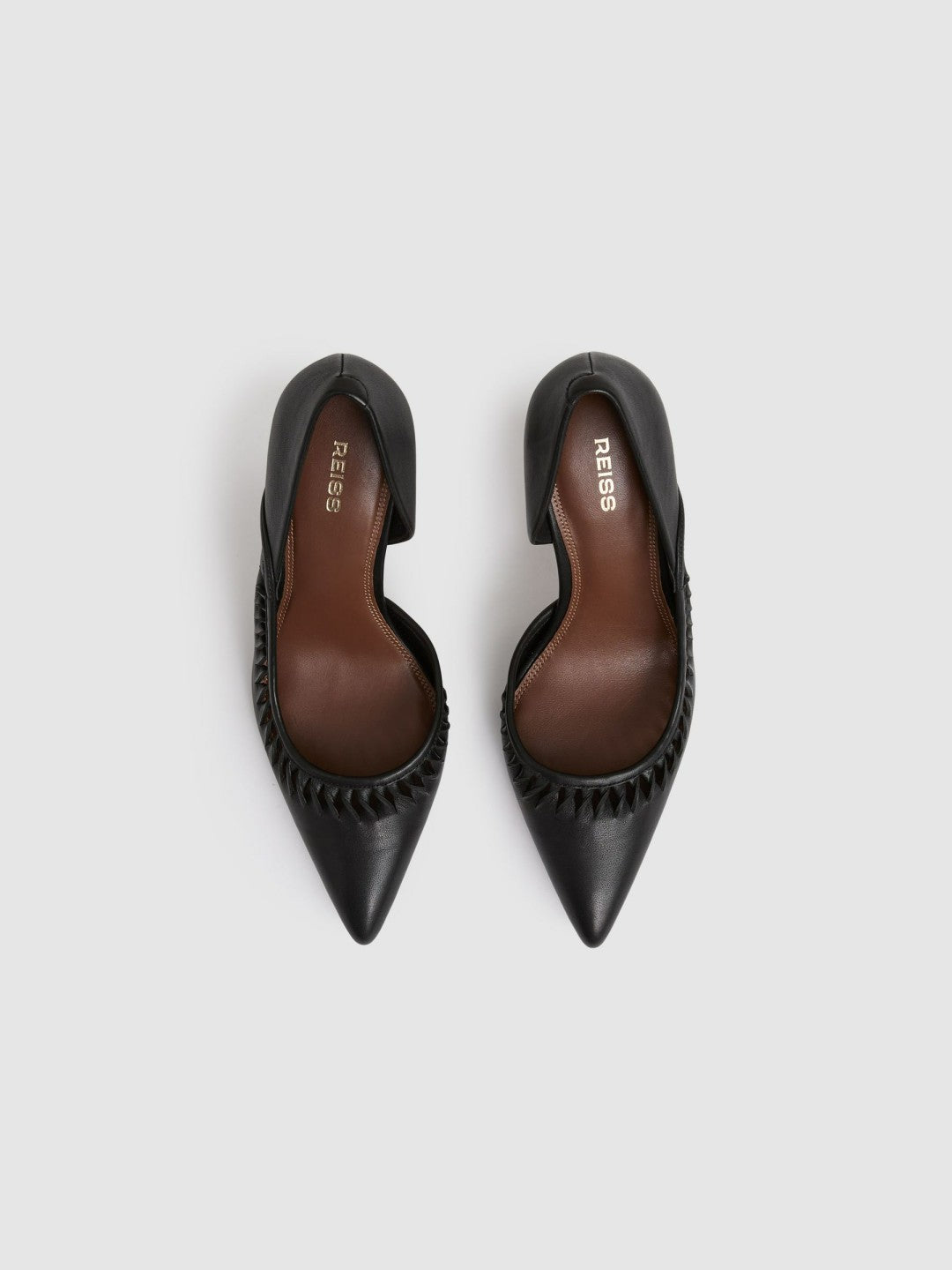 Leather Twist Detail Court Shoes in Black | Reiss Women Signature