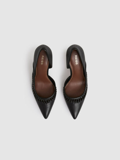 Leather Twist Detail Court Shoes in Black | Reiss Women Signature