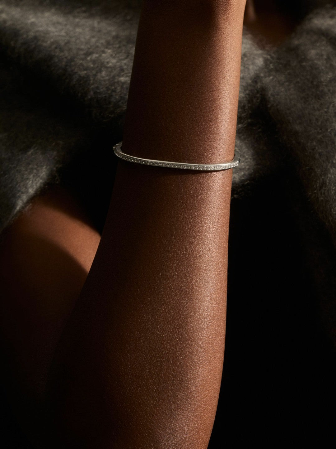 Hinged Crystal Cuff in Silver | Reiss Women New