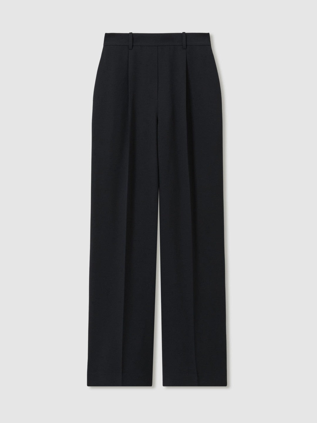 Elasticated-Waist Wide-Leg Twill Trousers in Navy | Reiss Women Premium