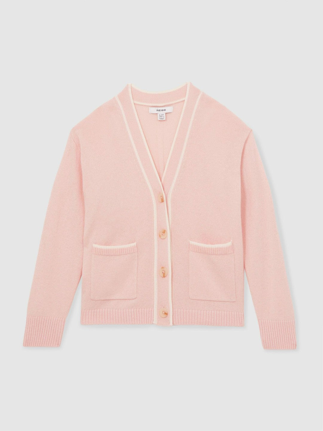 9-13 yrs Wool-Blend Tipped Cardigan in Pink | Reiss Children & Baby Recommended