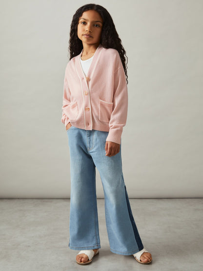9-13 yrs Wool-Blend Tipped Cardigan in Pink | Reiss Children & Baby Recommended