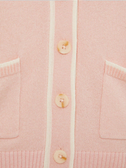 4-9 yrs Wool-Blend Stripe-Detail Cardigan With Cashmere in Pink | Reiss Children & Baby Recommended