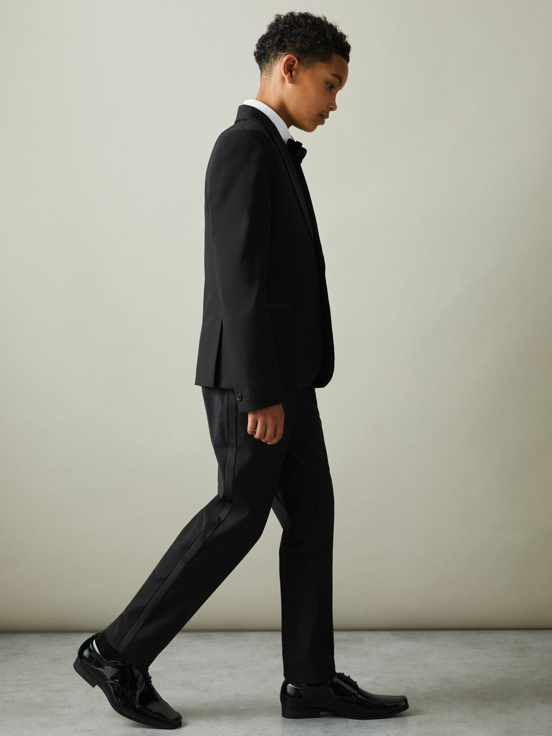 3-9 yrs Wool-Blend Tuxedo-Stripe Trousers in Black | Reiss Children & Baby Featured