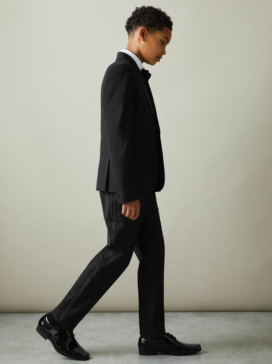 3-9 yrs Wool-Blend Tuxedo-Stripe Trousers in Black | Reiss Children & Baby Featured