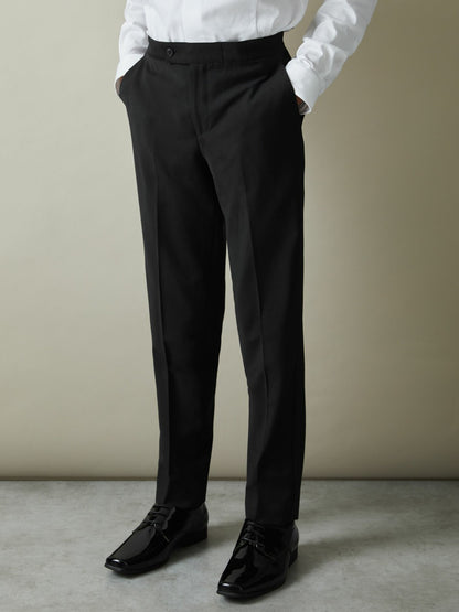 3-9 yrs Wool-Blend Tuxedo-Stripe Trousers in Black | Reiss Children & Baby Featured