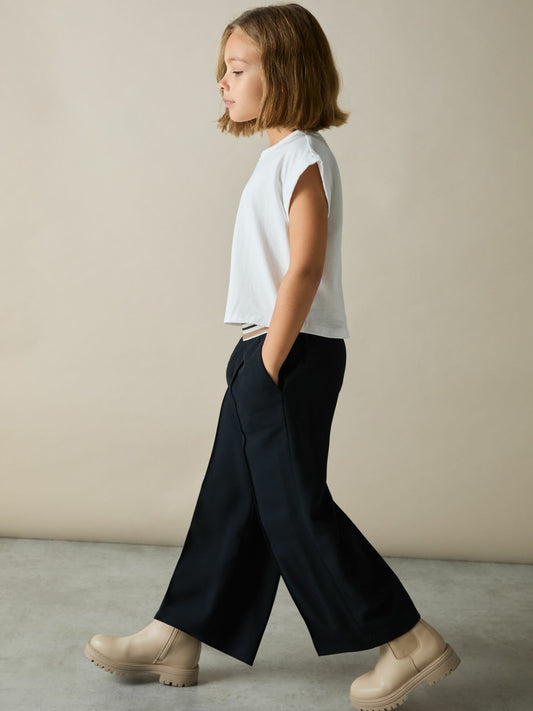 4-9 yrs Stripe-Waistband Wide-Leg Trousers in Navy | Reiss Children & Baby Featured