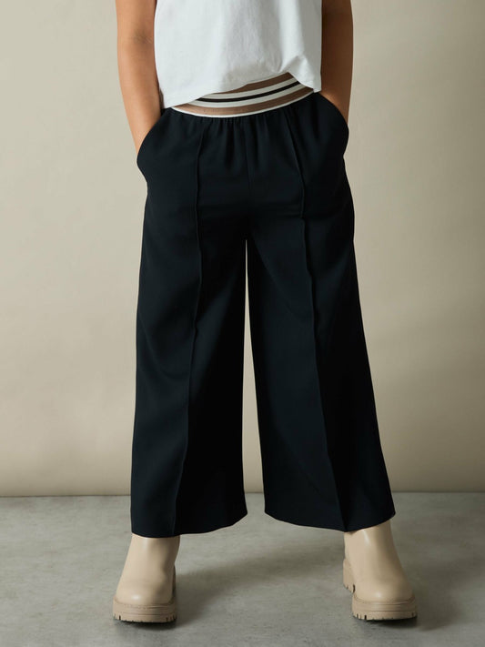 9-13 yrs Stripe-Waistband Wide-Leg Trousers in Navy | Reiss Children & Baby Signature