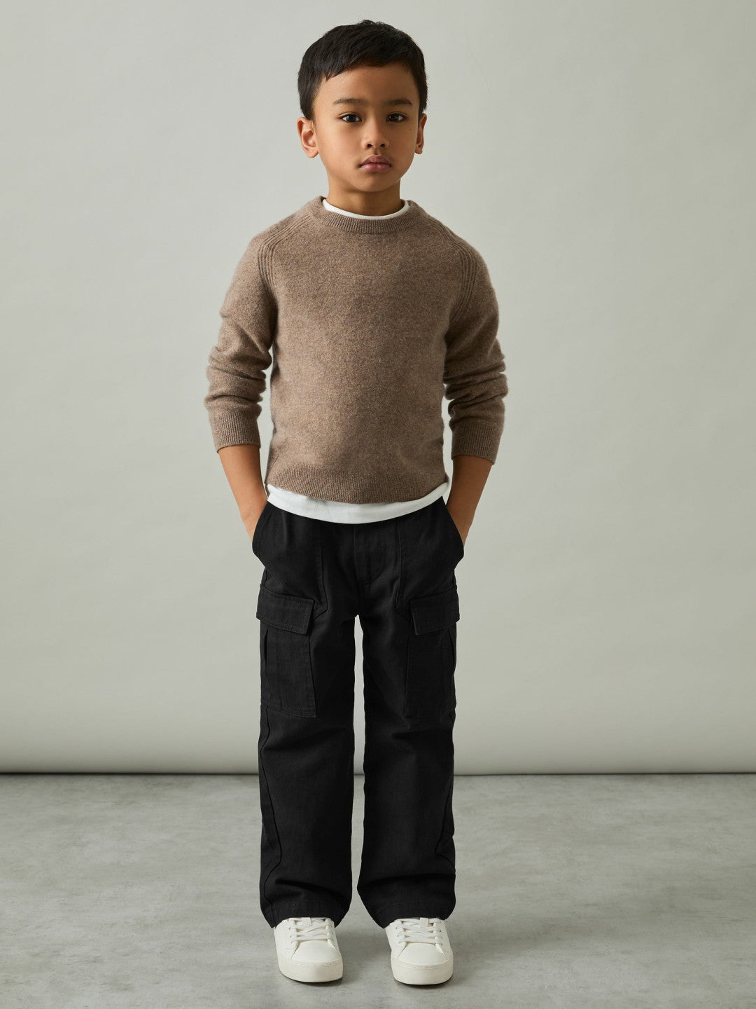 3-9 yrs 100% Cotton Straight Leg Cargo Trousers in Black | Reiss Children & Baby Best Seller
