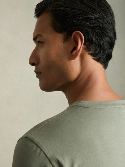 Cotton Crew Neck T-Shirt in Dark Sage | Reiss Men Exclusive