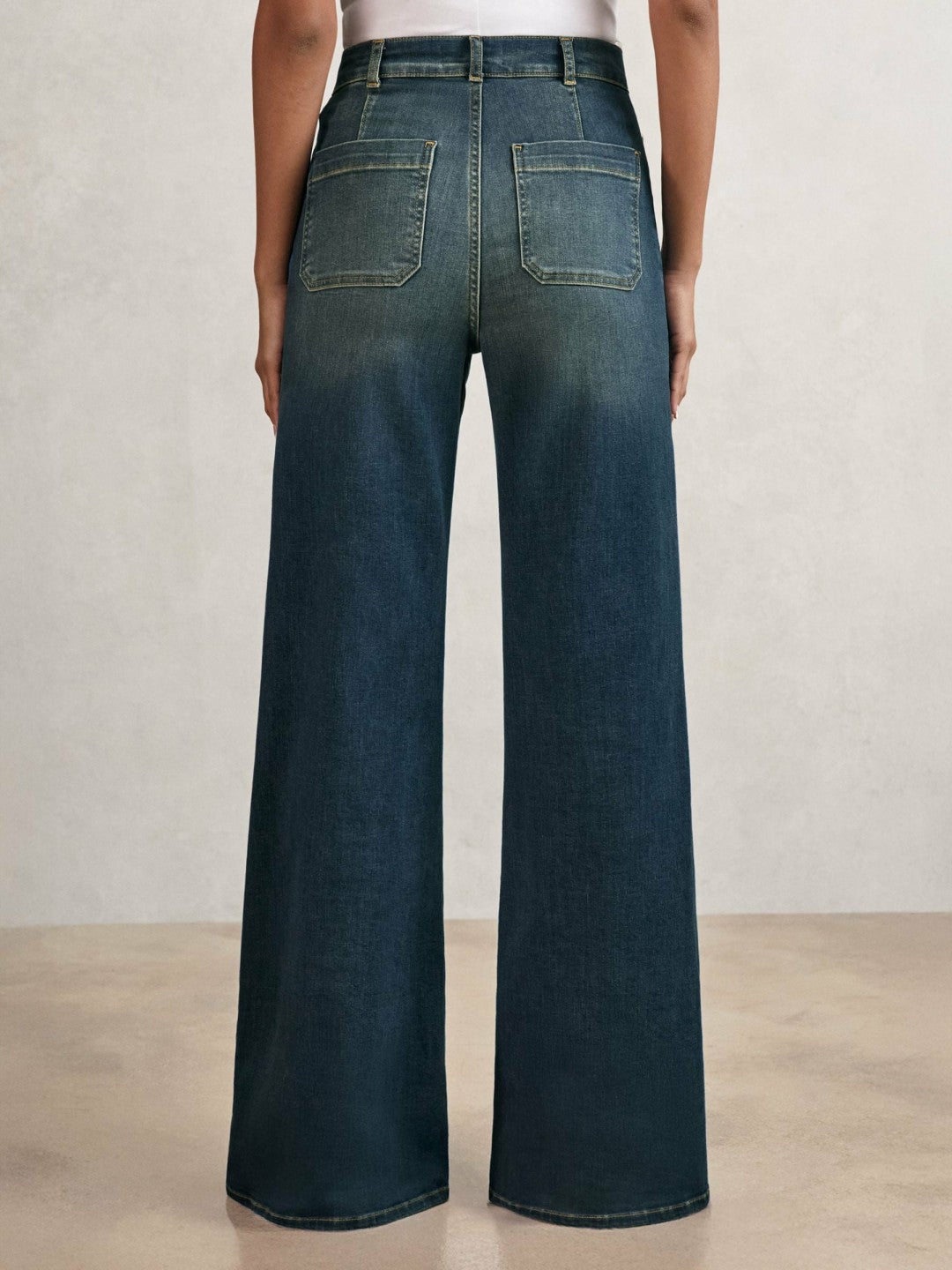 Petite Patch-Pocket Flared Jeans in Mid Blue | Reiss Women Exclusive