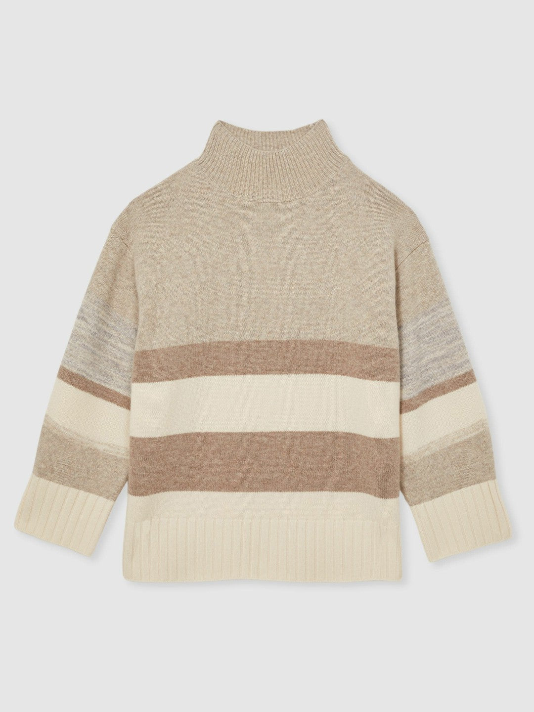 Wool Funnel-Neck Striped Jumper in Neutral | Reiss Women Popular