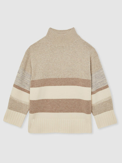 Wool Funnel-Neck Striped Jumper in Neutral | Reiss Women Popular