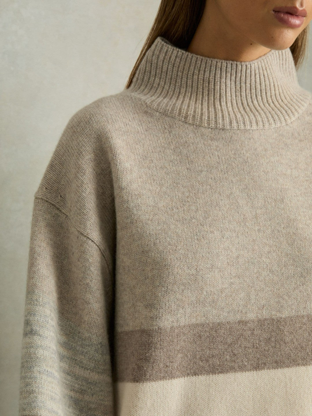 Wool Funnel-Neck Striped Jumper in Neutral | Reiss Women Popular