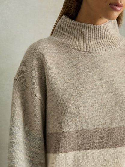 Wool Funnel-Neck Striped Jumper in Neutral | Reiss Women Popular