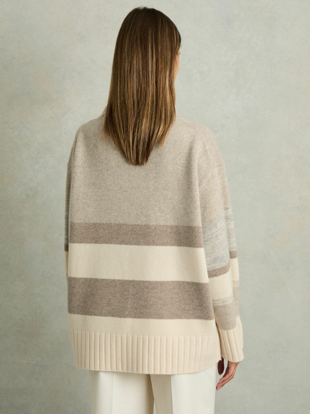 Wool Funnel-Neck Striped Jumper in Neutral | Reiss Women Popular