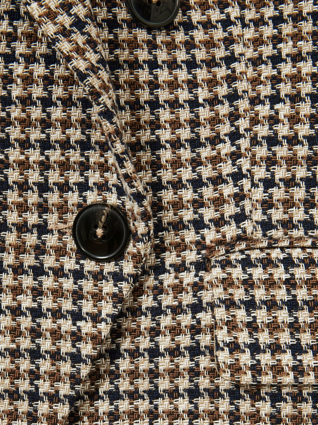 Petite Cotton-Linen Double-Breasted Houndstooth-Check Blazer in Navy Neutral Check | Reiss Women Recommended