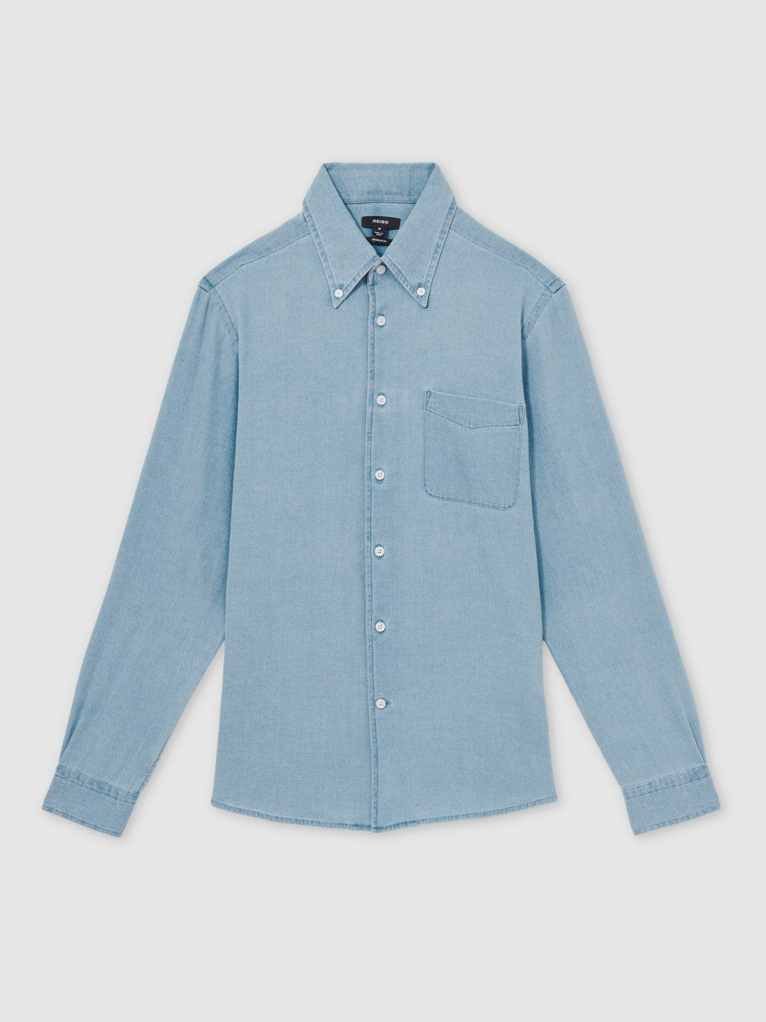 Cotton-Piqué Button-Down Chambray Shirt in Washed Blue | Reiss Men New