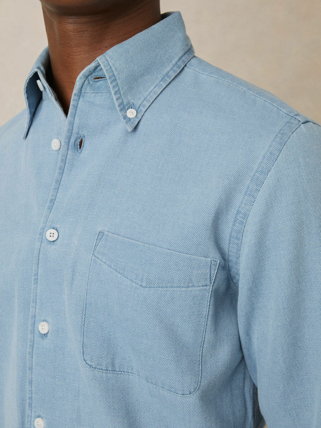 Cotton-Piqué Button-Down Chambray Shirt in Washed Blue | Reiss Men New