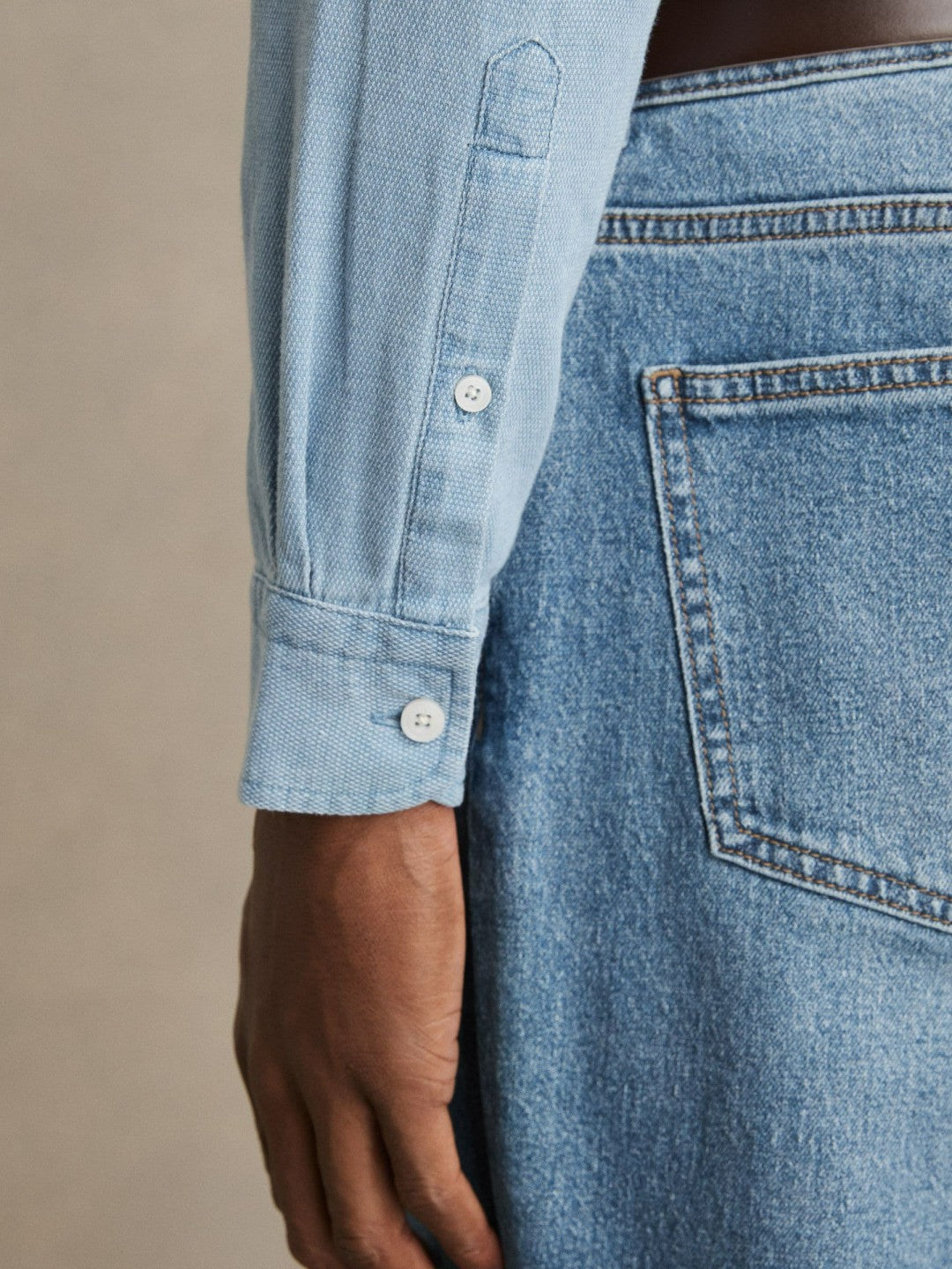 Cotton-Piqué Button-Down Chambray Shirt in Washed Blue | Reiss Men New