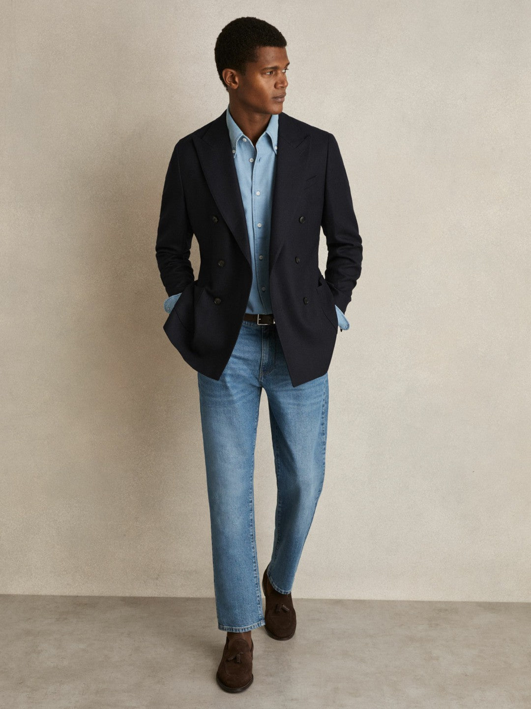 Cotton-Piqué Button-Down Chambray Shirt in Washed Blue | Reiss Men New