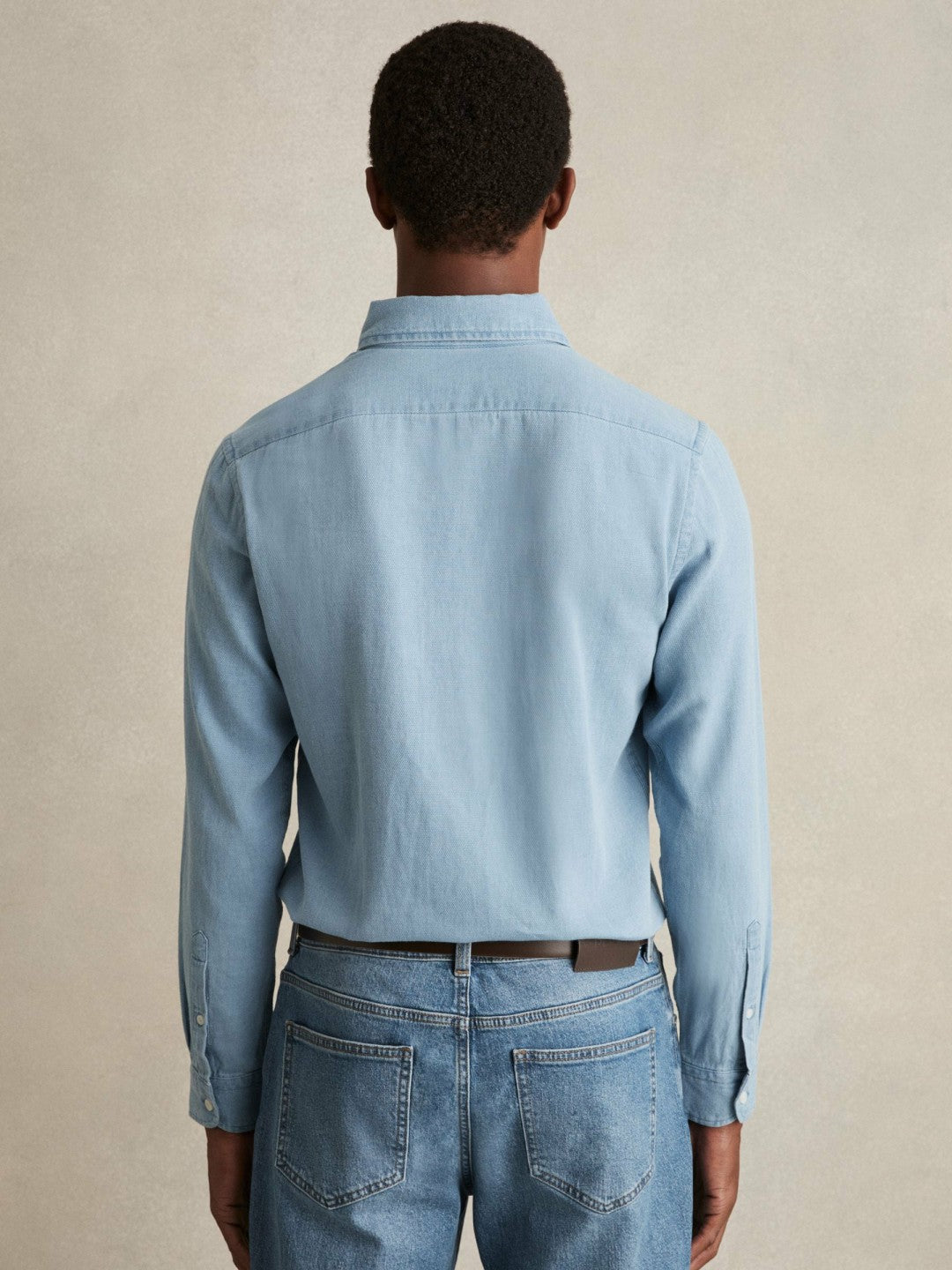Cotton-Piqué Button-Down Chambray Shirt in Washed Blue | Reiss Men New