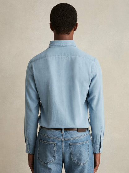 Cotton-Piqué Button-Down Chambray Shirt in Washed Blue | Reiss Men New
