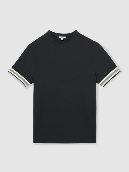 Tape-Cuff Textured T-Shirt in Navy | Reiss Men Trending