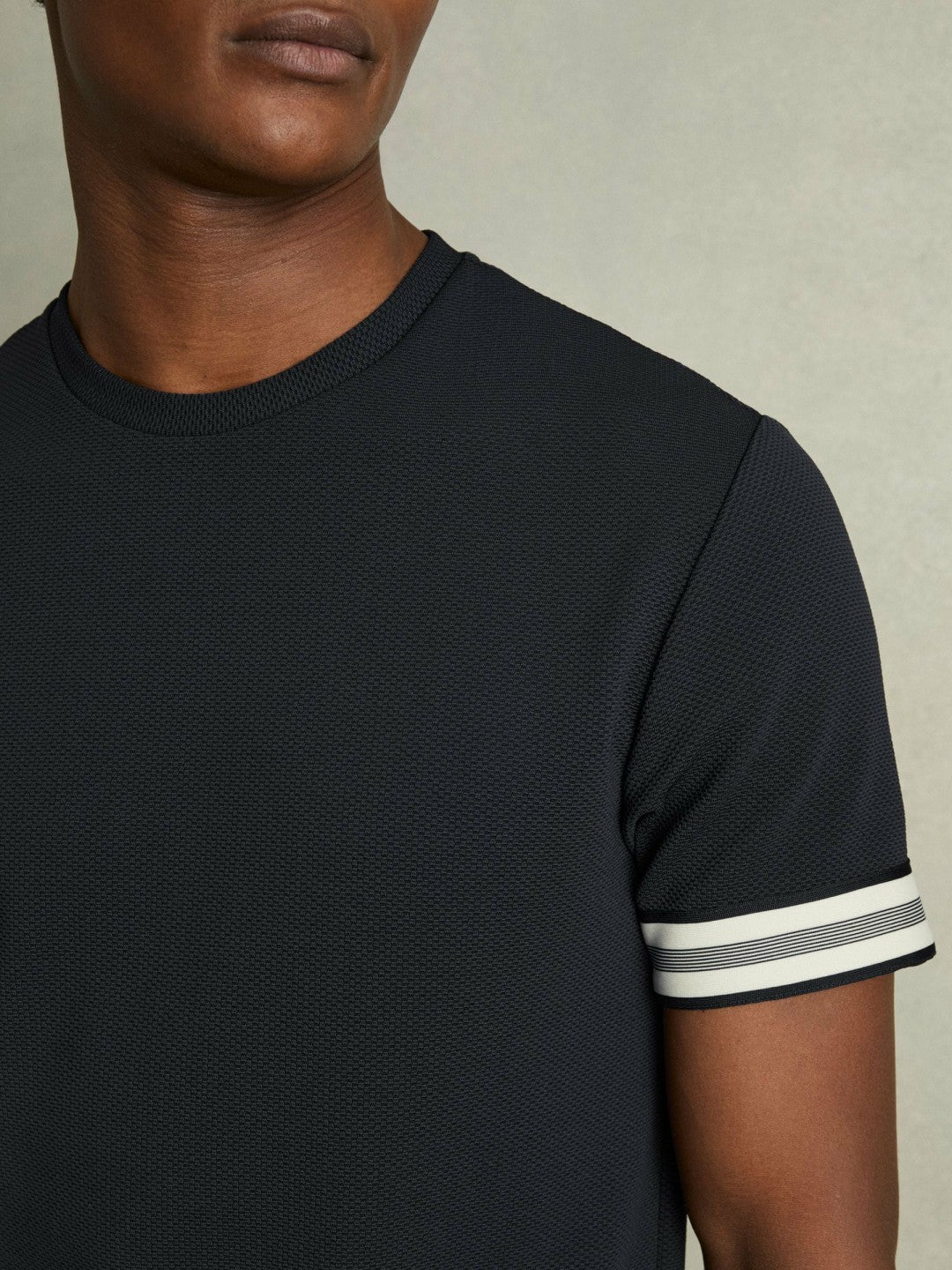 Tape-Cuff Textured T-Shirt in Navy | Reiss Men Trending