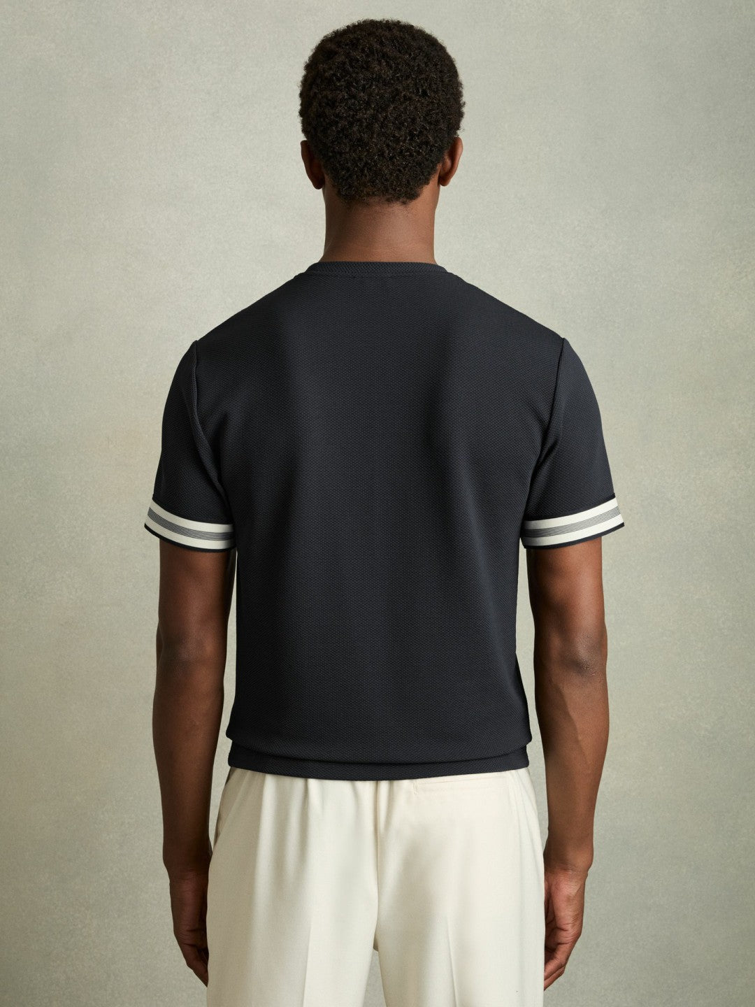 Tape-Cuff Textured T-Shirt in Navy | Reiss Men Trending