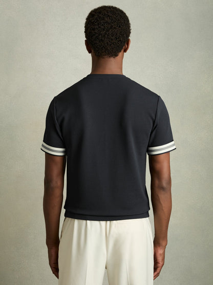 Tape-Cuff Textured T-Shirt in Navy | Reiss Men Trending