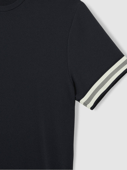 Tape-Cuff Textured T-Shirt in Navy | Reiss Men Trending