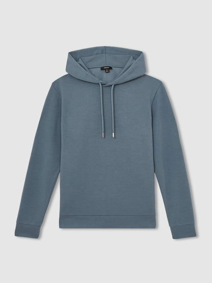 Interlock Jersey Drawstring Hoodie in Airforce Blue | Reiss Men Best Seller