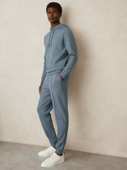 Interlock Jersey Drawstring Hoodie in Airforce Blue | Reiss Men Best Seller