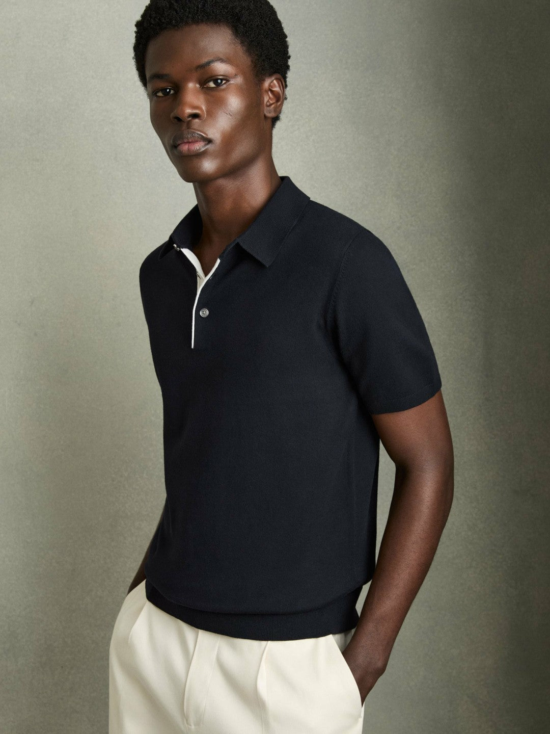 Contrast-Placket Polo Shirt With Cotton in Navy | Reiss Men Best Seller