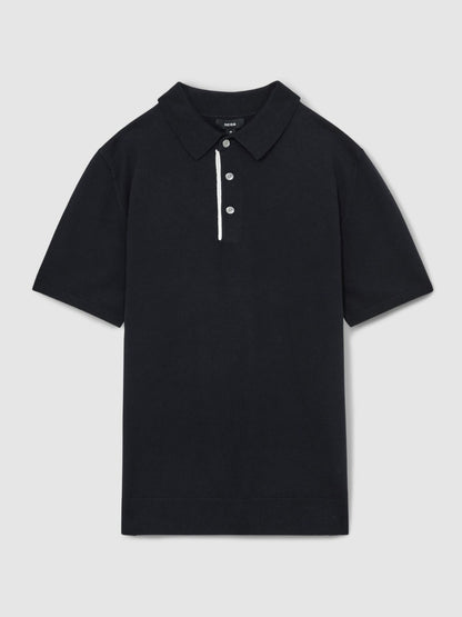 Contrast-Placket Polo Shirt With Cotton in Navy | Reiss Men Best Seller