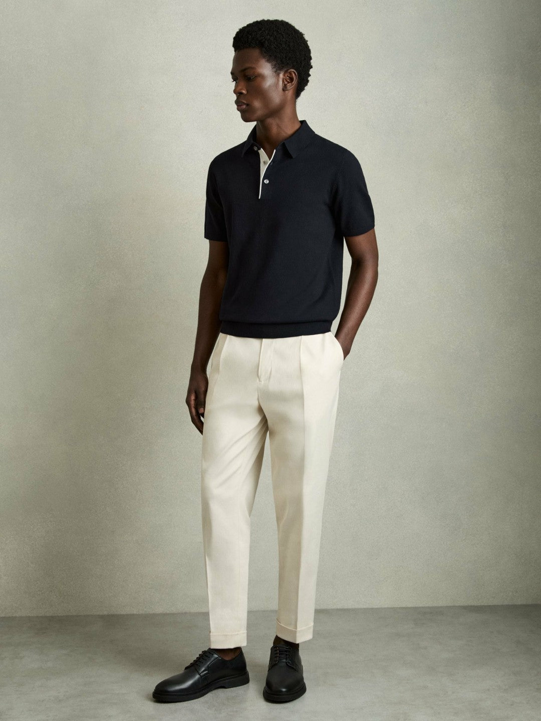 Contrast-Placket Polo Shirt With Cotton in Navy | Reiss Men Best Seller