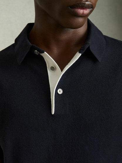 Contrast-Placket Polo Shirt With Cotton in Navy | Reiss Men Best Seller