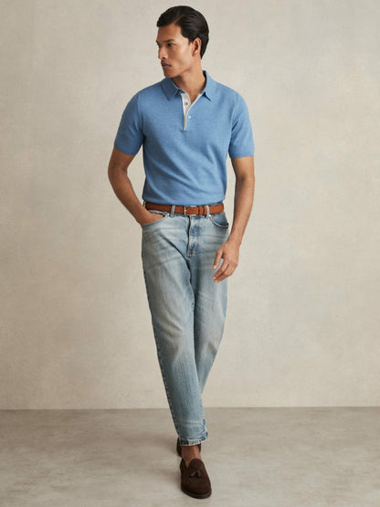 Contrast-Placket Polo Shirt With Cotton in Blue | Reiss Men Popular
