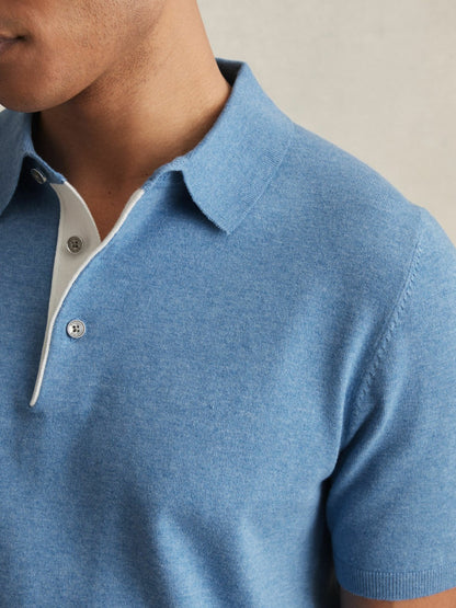 Contrast-Placket Polo Shirt With Cotton in Blue | Reiss Men Popular