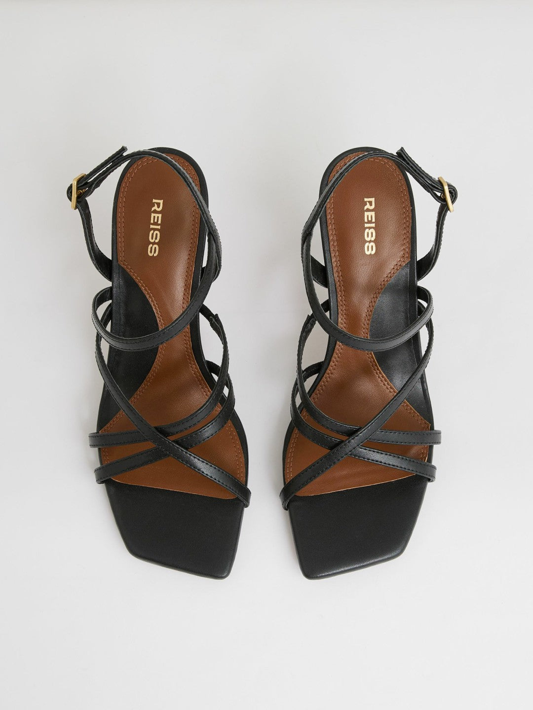 Leather Strappy Stiletto Sandals in Black | Reiss Women Recommended
