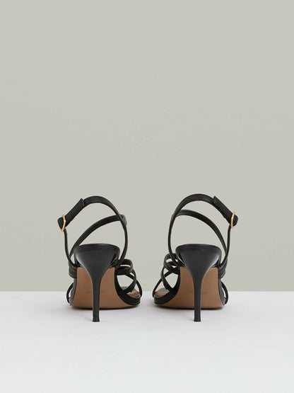 Leather Strappy Stiletto Sandals in Black | Reiss Women Recommended