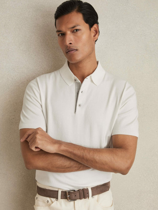 Contrast-Placket Polo Shirt With Cotton in White | Reiss Men Signature