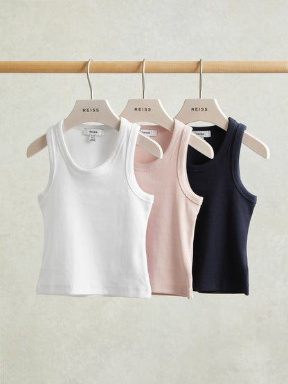 9-13 yrs Stretch-Cotton Ribbed Vest 3 Pack in Multicolour | Reiss Children & Baby New