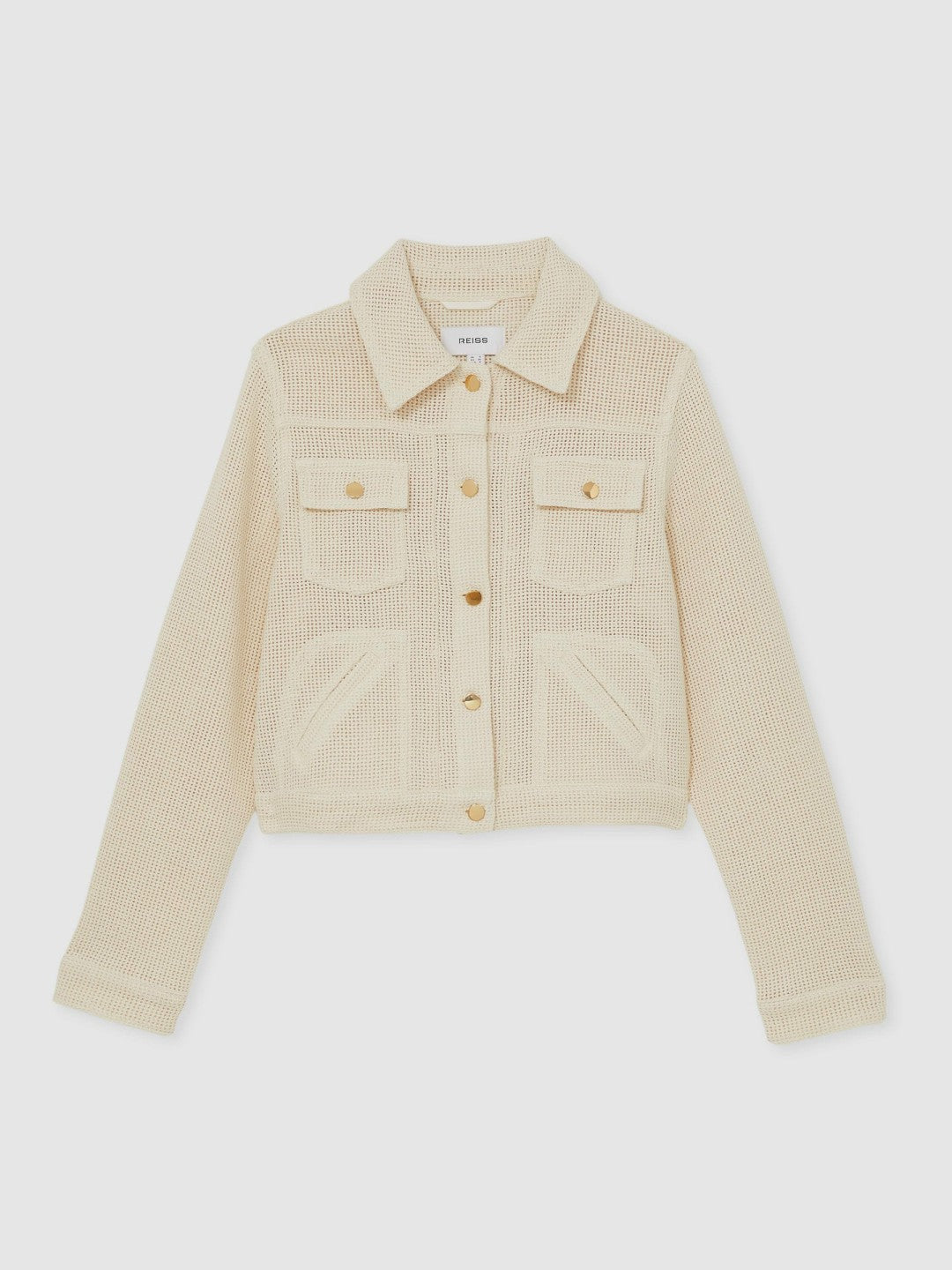 Cotton-Blend Textured Trucker Jacket in Neutral | Reiss Women Best Seller