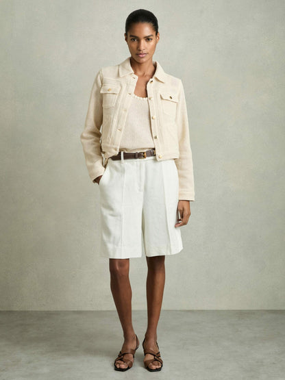 Cotton-Blend Textured Trucker Jacket in Neutral | Reiss Women Best Seller