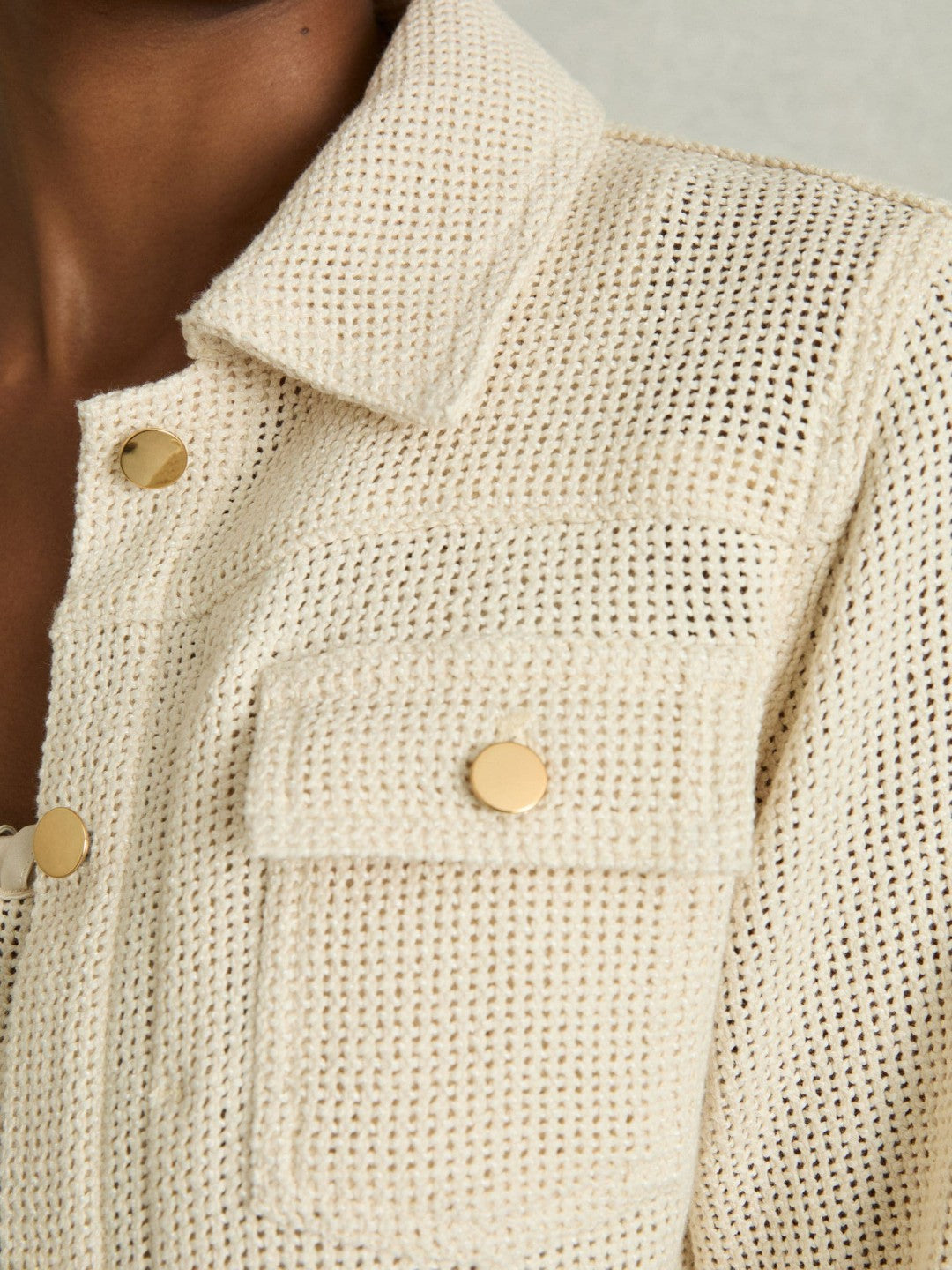 Cotton-Blend Textured Trucker Jacket in Neutral | Reiss Women Best Seller