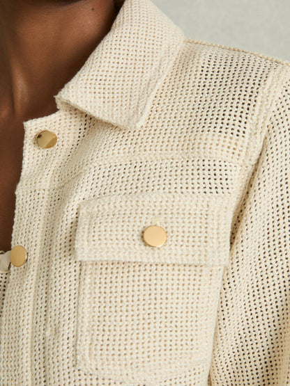 Cotton-Blend Textured Trucker Jacket in Neutral | Reiss Women Best Seller